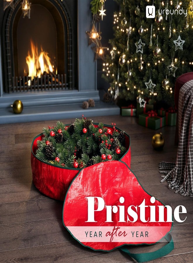URBUNDY Heavy Duty Wreath Storage Bag 24 Inch, 2-Pack - Christmas Wreath Storage Container Red - Waterproof Plastic Material Wreath Holder Storage - Holds 24 Inch Wreaths For Year Round Christmas Storage - Image 4