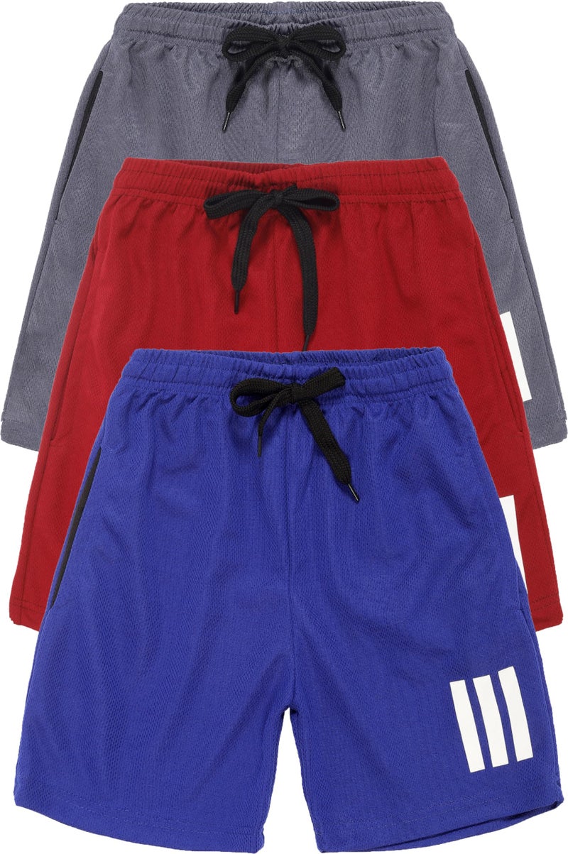 5IVE DEGREE Polyester Sports Shorts for Boys and Girls - Colour May Vary (7 Years - 8 Years, 3-Pack D1) - Image 1