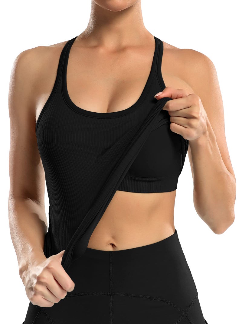 ATTRACO Women's Workout Yoga Racerback Tank Tops Sport Athletic Fitness Active Shirts Black - Image 4