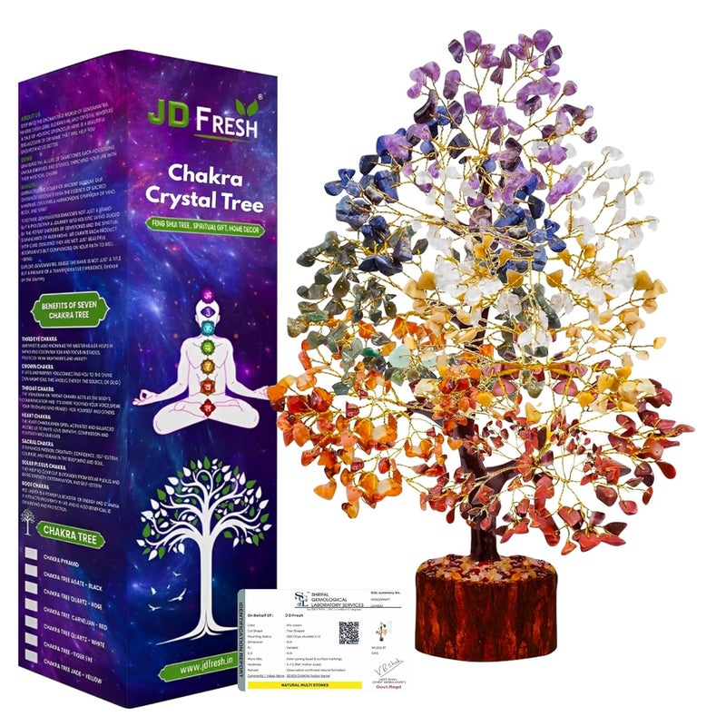JD FRESH 300 Beads Crystal Tree7 Chakra Crystal TreeShowpiece Good Luck and Positive EnergyShowpiece for Living RoomNatural Healing Gemstones Money TreeLucky Tree for Good Luck Multicolor - Image 1