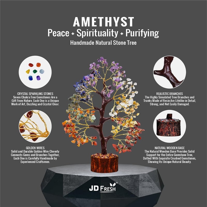 JD FRESH 300 Beads Crystal Tree7 Chakra Crystal TreeShowpiece Good Luck and Positive EnergyShowpiece for Living RoomNatural Healing Gemstones Money TreeLucky Tree for Good Luck Multicolor - Image 4