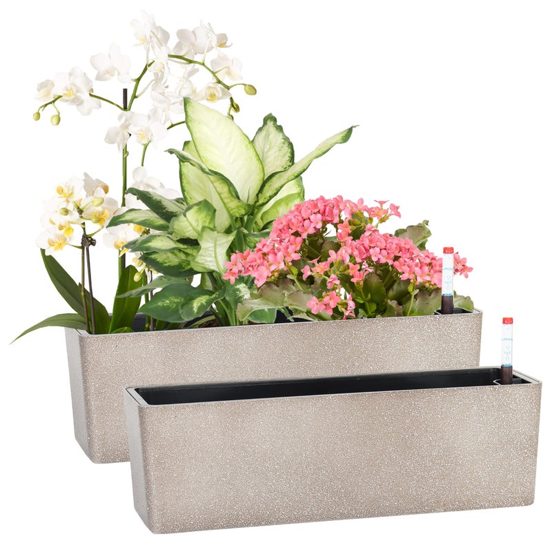 GardenBasix Elongated Self Watering Planter Pots 2-Pack Window Box 5.5 x 16 inch Indoor Home Garden Modern Decorative Pot for All House Plants Flowers Herbs (Coffee,2) - Image 1