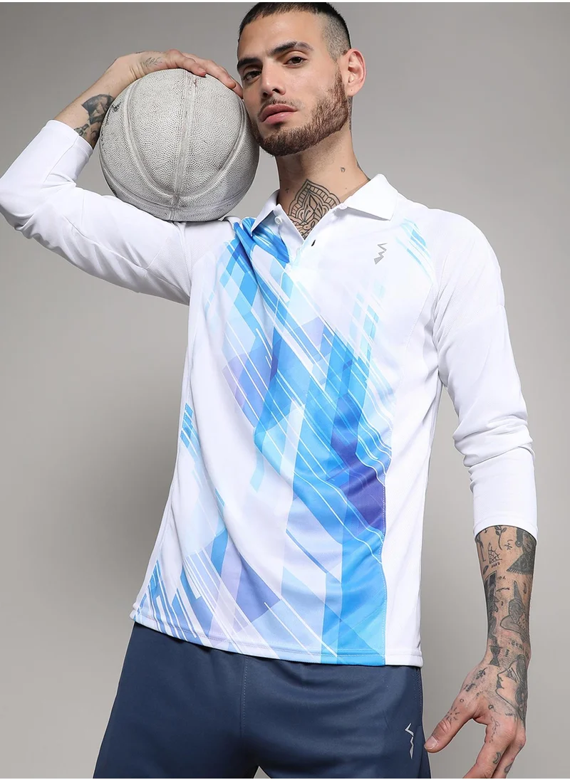 كامبوس سوترا Men's White & Blue Contrast Print Activewear T-Shirt