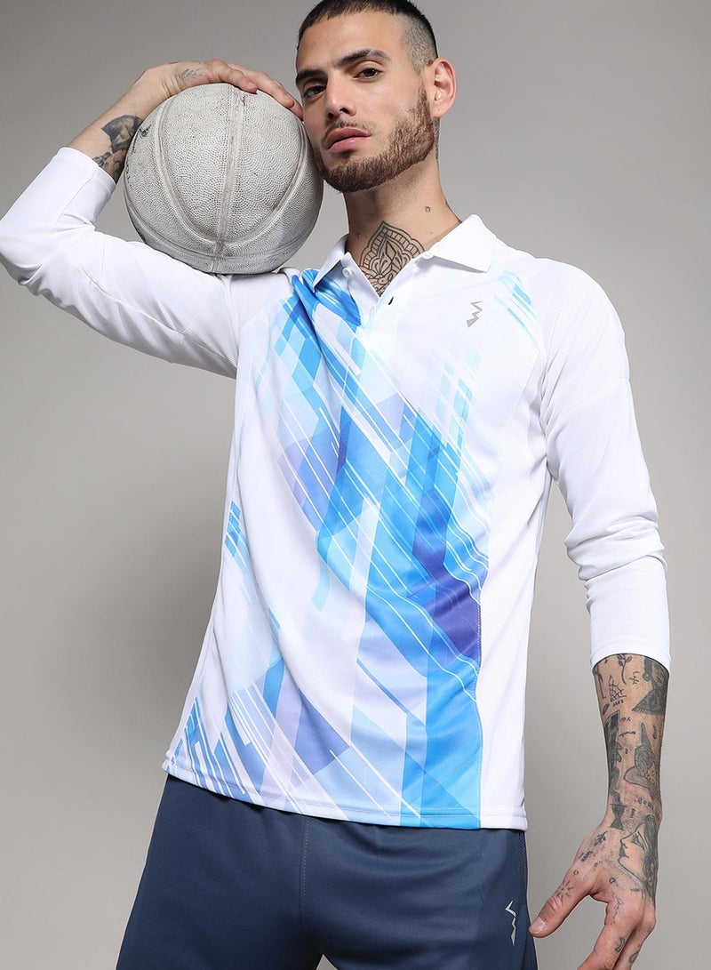 كامبوس سوترا Men's White & Blue Contrast Print Activewear T-Shirt  - Image 1