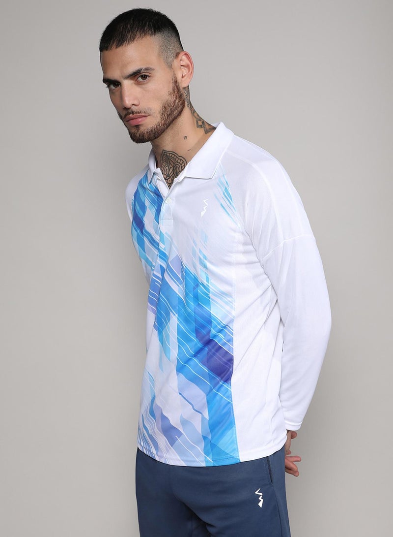 كامبوس سوترا Men's White & Blue Contrast Print Activewear T-Shirt  - Image 3
