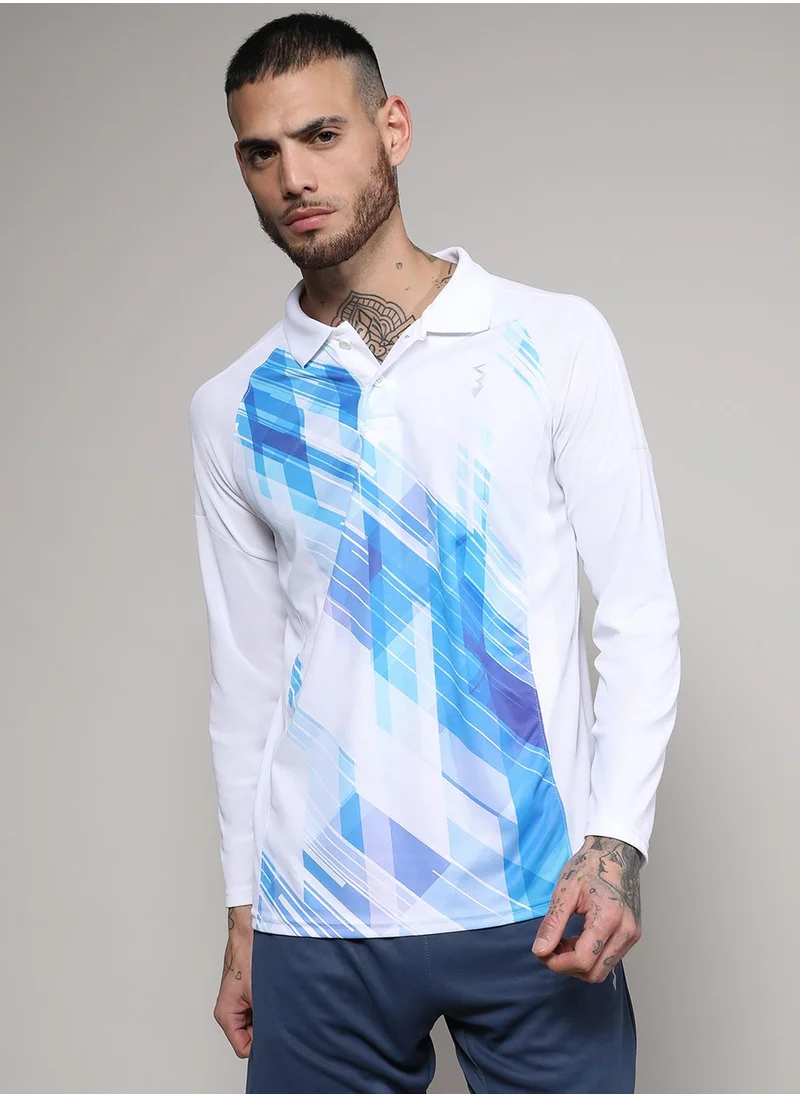كامبوس سوترا Men's White & Blue Contrast Print Activewear T-Shirt