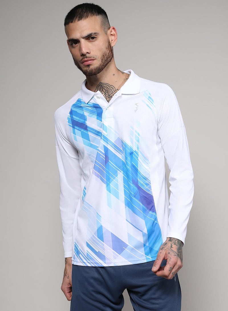 كامبوس سوترا Men's White & Blue Contrast Print Activewear T-Shirt  - Image 2