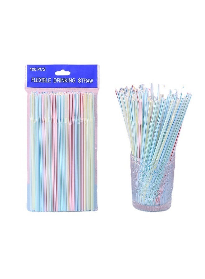 100Pcs Disposable Flexible Colorful Drinking Straws, Food Grade Plastic Bendable Straws for Water, Juice, Milk Tea and Cold Drinks - Image 1