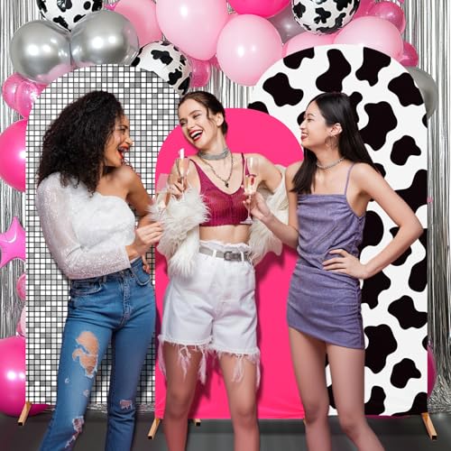 RimCereal Disco Cow Theme Arch Backdrop Cover Set of 3 Spandex Stretch Backdrop Stand Cover Photo Props 4ft, 5ft, 6ft for Birthday Banquet Party Ceremony Decoration - Image 5