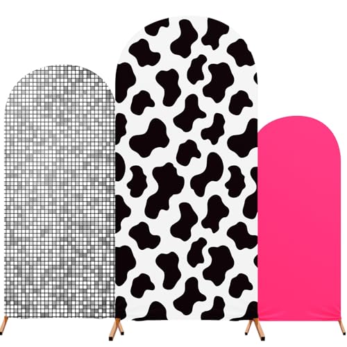 RimCereal Disco Cow Theme Arch Backdrop Cover Set of 3 Spandex Stretch Backdrop Stand Cover Photo Props 4ft, 5ft, 6ft for Birthday Banquet Party Ceremony Decoration - Image 1