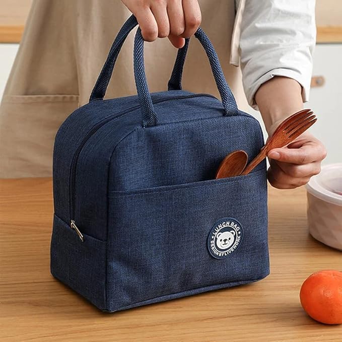 Mivira Mivira Waterproof Thermal Insulated Travel Lunch Storage Bag LeakProof Hot Cold Lunch Bag Reusable Tote Bag with Inner Aluminum Foil for School Picnic Office Outdoor Navy Blue  - Image 2