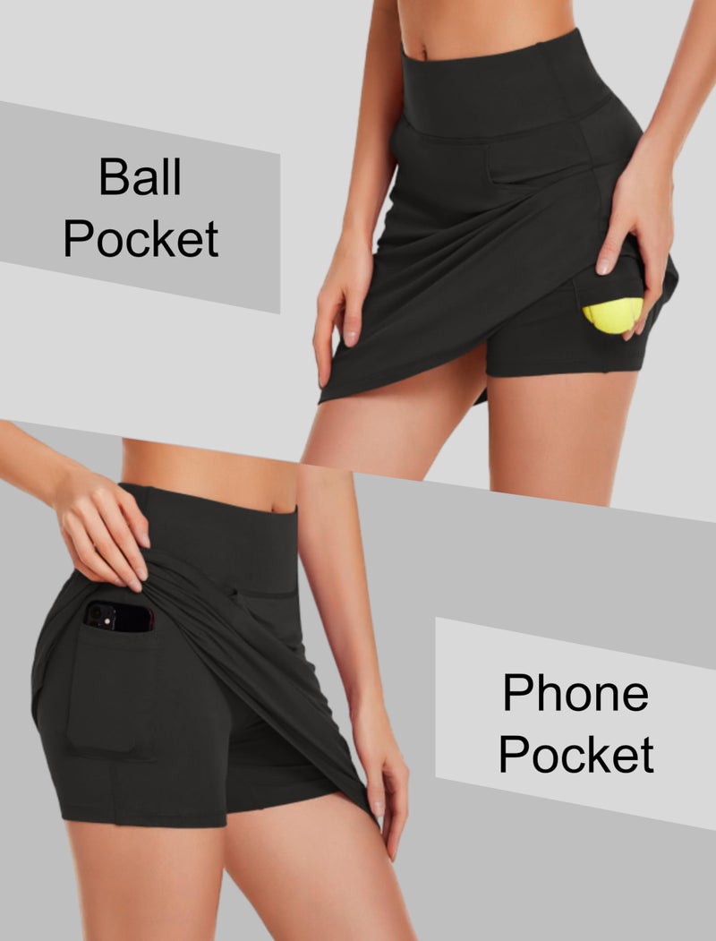COOrun Women's Athletic Skorts Active Skirts High Waisted Workout Active Skort Skirt with Pockets Black Medium - Image 4