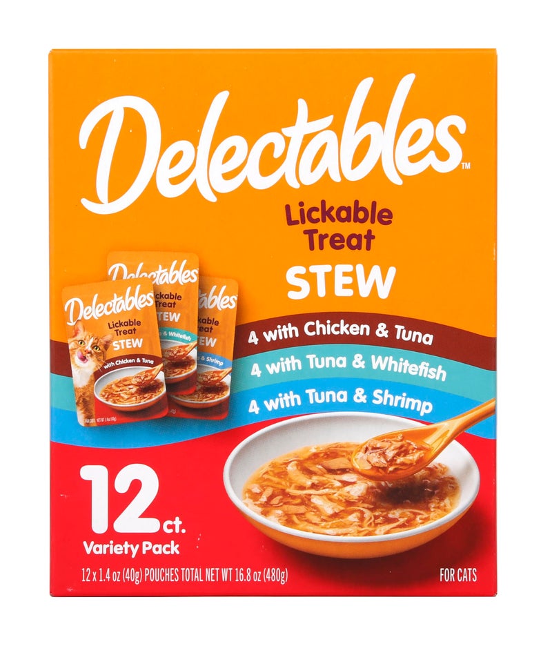Hartz Delectables Stew Lickable Wet Cat Treats for Adult & Senior Cats, Variety Pack, 1.4 Ounce (Pack of 12) - Image 1