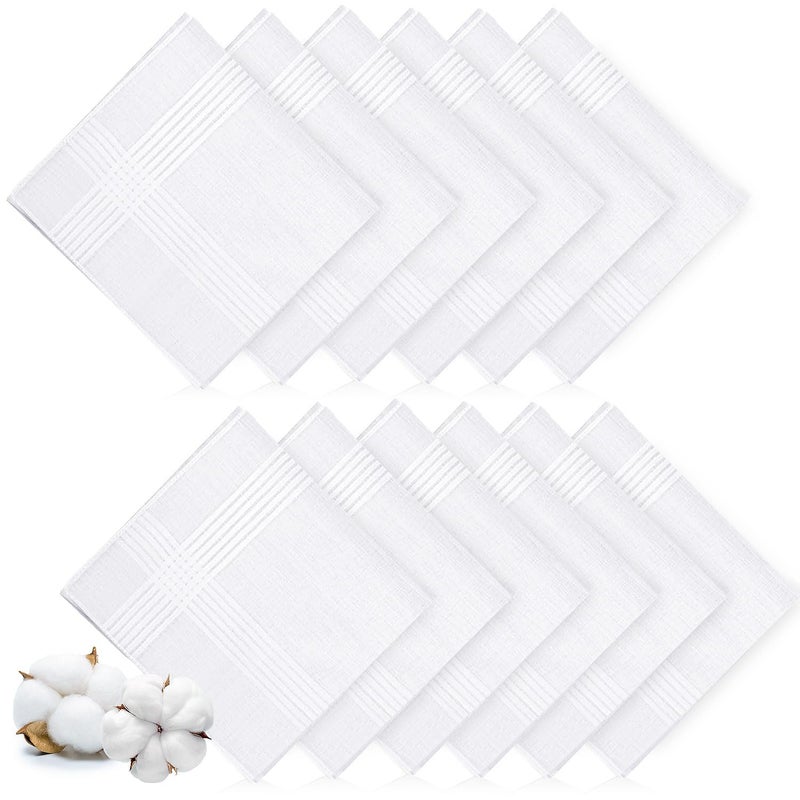 Ahardaim 12 Pcs Handkerchiefs for Men, 100% Soft Cotton White Men's Handkerchiefs, Large Classic Hankies for Men - Image 1