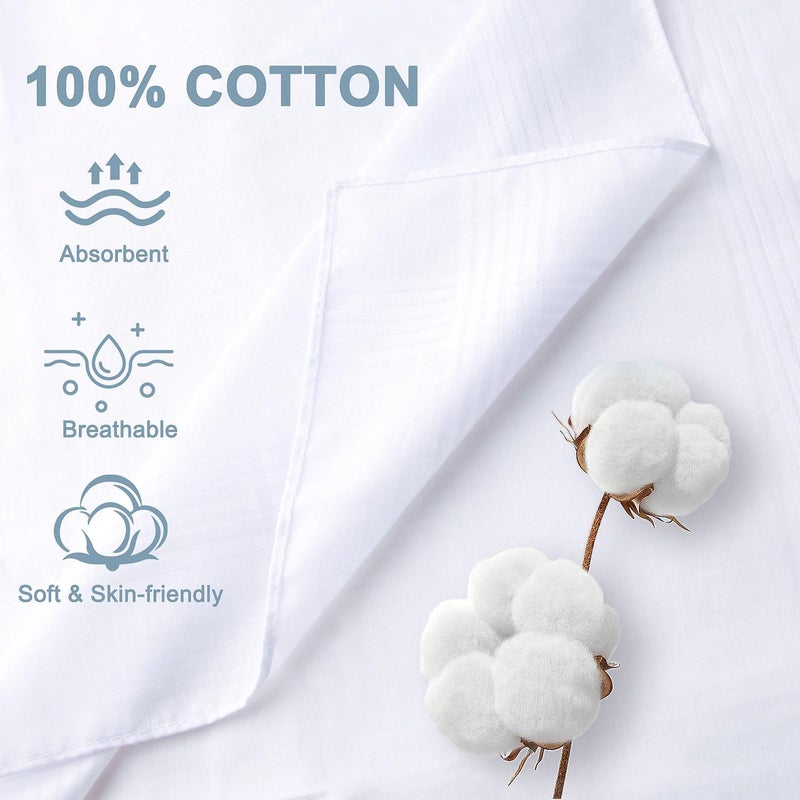 Ahardaim 12 Pcs Handkerchiefs for Men, 100% Soft Cotton White Men's Handkerchiefs, Large Classic Hankies for Men - Image 3