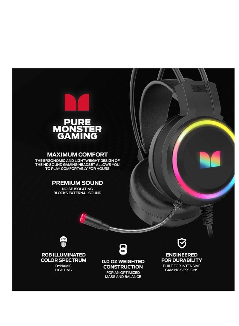 Monster Monster G902 Wired RGB Gaming Headset - Black  - Image 2