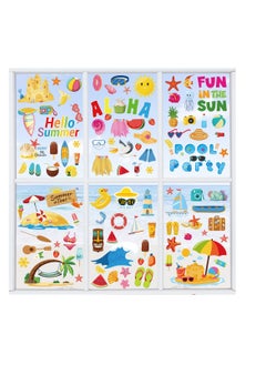 SYOSI Summer Window Clings, 9 Sheets Summer Static Window Stickers, Summer Double Sided Beach Pool Party Window Decals, Pool Beach Window Clings Stickers for Hawaiian Tropical, Indoor Summer Party  - Image 1