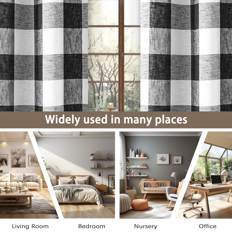 DriftAway Buffalo Plaid Blackout Curtains Linen Textured Farmhouse Double Layer Thermal Insulated Yarn Dyed Woven Checkered Gingham Grommet Drapes for Living Room 2 Panels Each 52W x 84L Black - Image 5