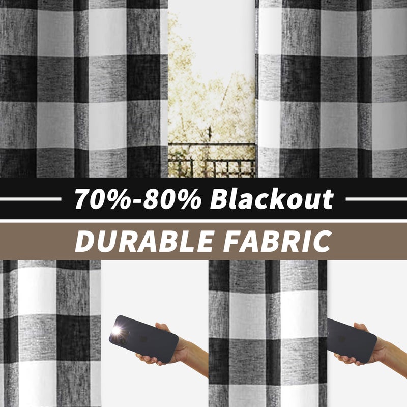DriftAway Buffalo Plaid Blackout Curtains Linen Textured Farmhouse Double Layer Thermal Insulated Yarn Dyed Woven Checkered Gingham Grommet Drapes for Living Room 2 Panels Each 52W x 84L Black - Image 2