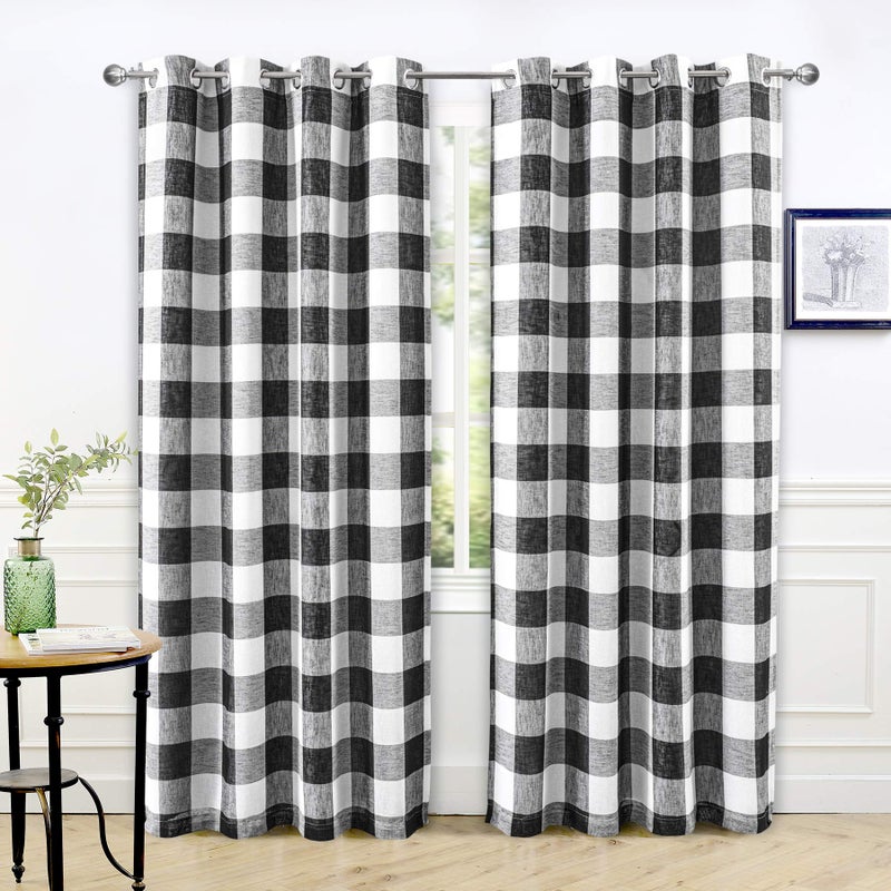 DriftAway Buffalo Plaid Blackout Curtains Linen Textured Farmhouse Double Layer Thermal Insulated Yarn Dyed Woven Checkered Gingham Grommet Drapes for Living Room 2 Panels Each 52W x 84L Black - Image 1