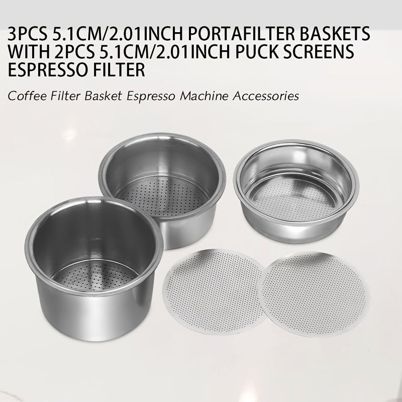 5Pcs 51mm Espresso Filter Baskets And Puck Screens Coffee Press Accessories Set - Image 2