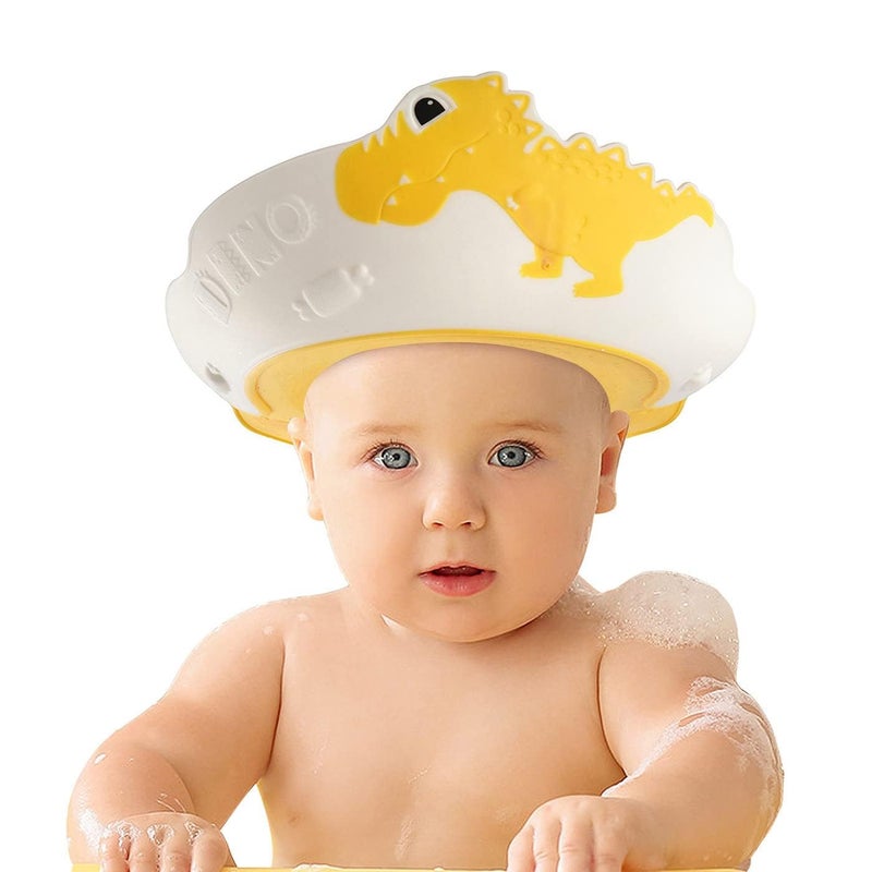 FUNUPUP Baby Shower Cap for Kids Baby Bath Shampoo Visor Cap Hair Washing Shield Adjustable Silicone Bath Hat for Toddler Girls and Boys DinosaurYellow