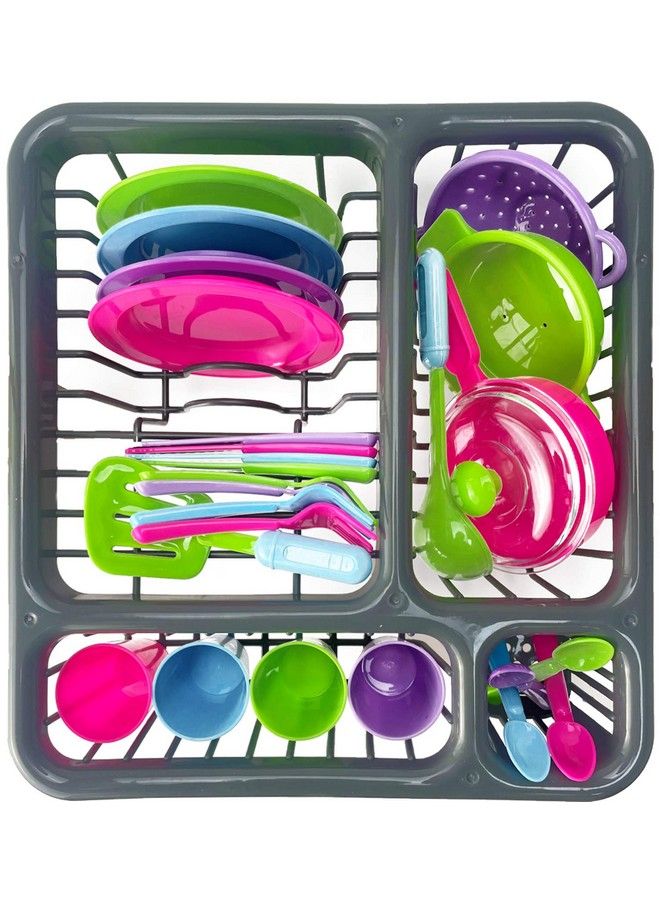 OUO Kids Super Durable Kitchen Toys Set, Pretend Play Children Dish Toy, Wash And Dry Tableware Dish Rack With Drainer (Great Gift For Kids) (27 Pieces) - Image 2