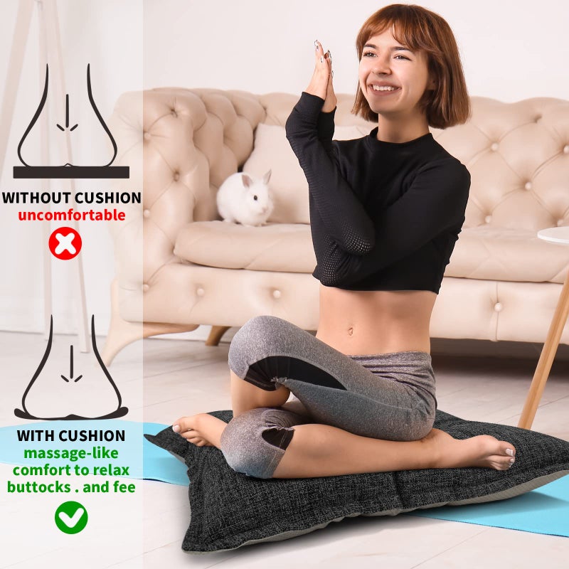 SINOSSO SINSOSSO Large Floor Pillow 22", Thickened Bite-Size Memory Foam Square Non-Slip Cushion for Office Back Support/Indoor Yoga/Chair Seat, Fashionable Color-Blocked Fabric & Washable, White-Gray, 1 PCS - Image 4