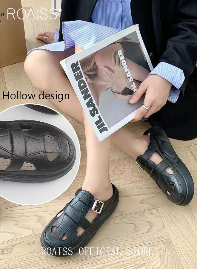 roaiss Women's Casual Half Slippers with Hollow Out Design Lightweight Thick Sole Non-Slip Sandals, Closed Toe Design for Protection, Black Versatile Color, Perfect for Outer Wear, Beach, Students and Daily Casual Use, Comfortable and Durable - Image 2