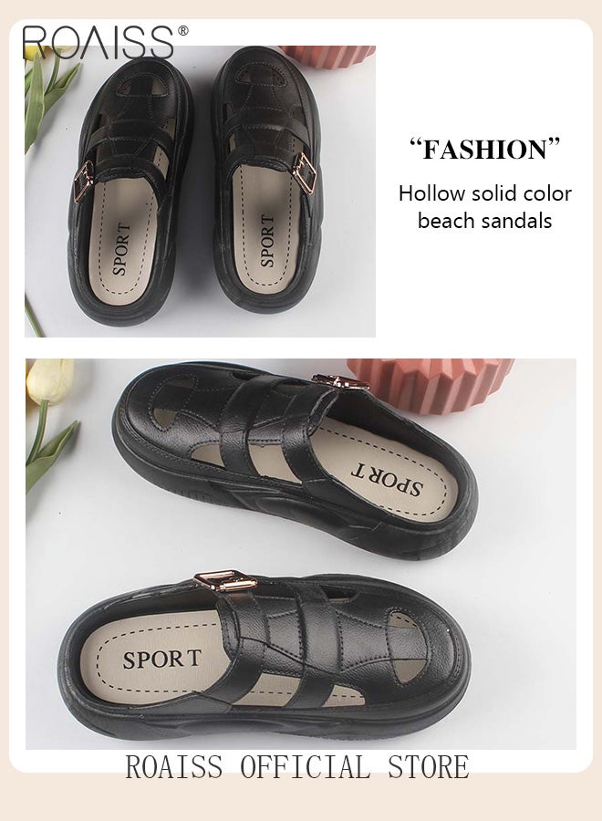 roaiss Women's Casual Half Slippers with Hollow Out Design Lightweight Thick Sole Non-Slip Sandals, Closed Toe Design for Protection, Black Versatile Color, Perfect for Outer Wear, Beach, Students and Daily Casual Use, Comfortable and Durable - Image 3