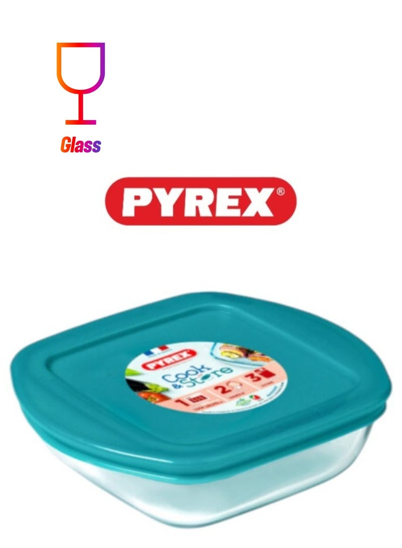 Pyrex Cook & Store Squared Roaster with Lid - 1L Capacity for Versatile Cooking and Storing Green 1Liters - Image 1