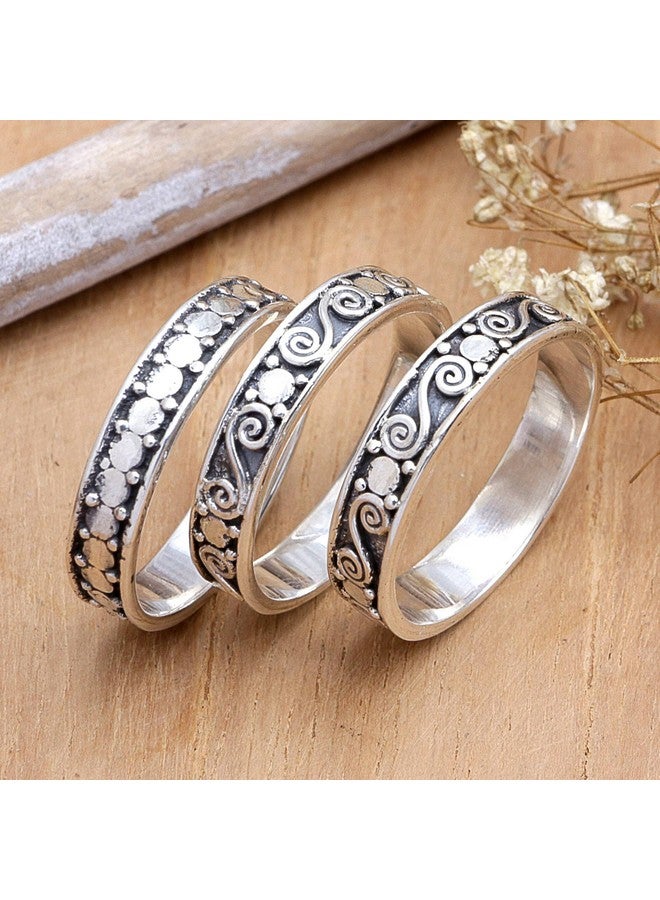 NOVICA مجموعة خواتم فضة استرلينية عيار .925 مصنوعة يدويًا من إندونيسيا (مجموعة من 3 خواتم) عرض الحلقة 10 مم 'معًا' (مجموعة من 3) - Image 2