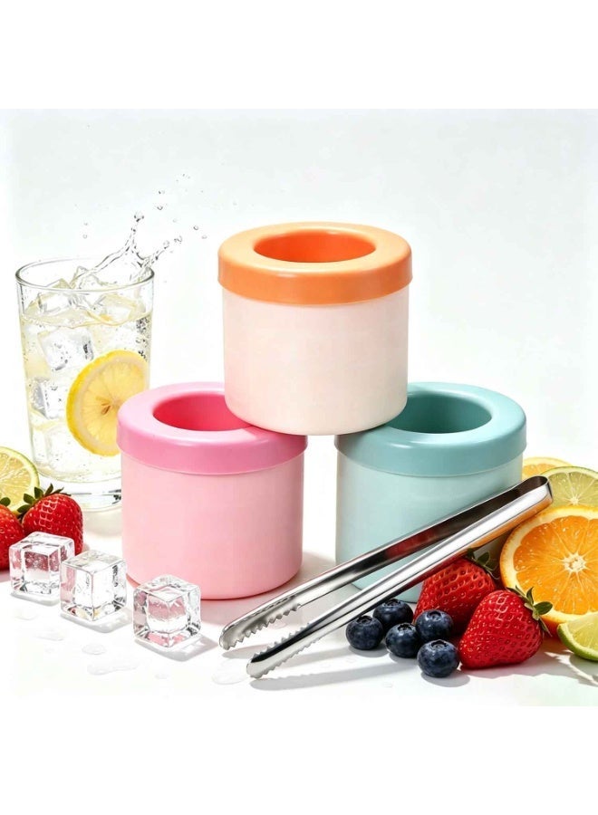 Mini Ice Squeeze & Release Cylinder, 3-Pack,Free 304 Stainless Steel Ice Cube Tong,Mini-Ice Cube Makers,Summer Drink Essentials - Image 1