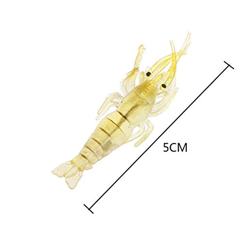 ELECTOMANIA Shrimp Fishing Simulation Soft Prawn Lure Hook Tackle Bait Lures for Bream Bass Flathead Whiting Snapper (Green Yellow), 5Pcs - Image 2