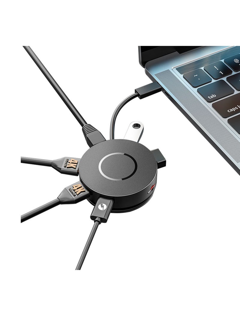 SYOSI USB C Docking Station Dual Monitor, 7-in-1 Round Multifunctional Multiport Adapter with 2 4K HDMI, 100W PD, Micro SD Card Reader, 2 USB 3.0, Gigabit Ethernet, for MacBook/Dell/HP/Lenovo Laptops - Image 1