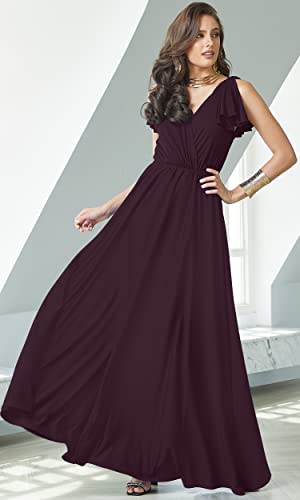 KOH KOH Plus Size Womens Long Sleeveless Flowy Prom Evening Wedding Party Guest Bridesmaid Bridal Formal Cocktail Summer Floor-Length Gown Gowns Maxi Dress Dresses, Sangria Wine 4XL 26-28 - Image 2