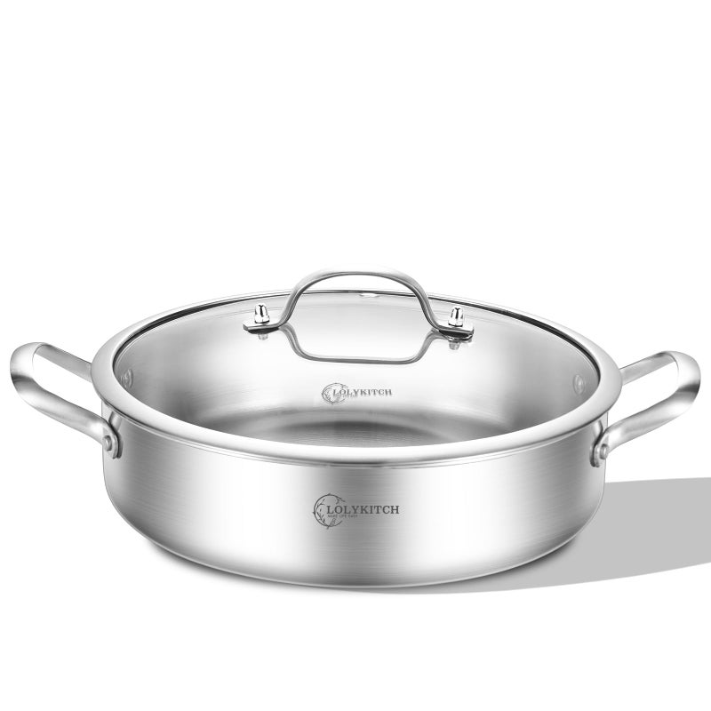 LOLYKITCH 5 QT Tri-Ply Stainless Steel SautÃ© Pan with Lid,12 Inch Deep Frying pan,Large Skillet,Jumbo Cooker,Induction Pot,Dishwasher and Oven Safe. - Image 1