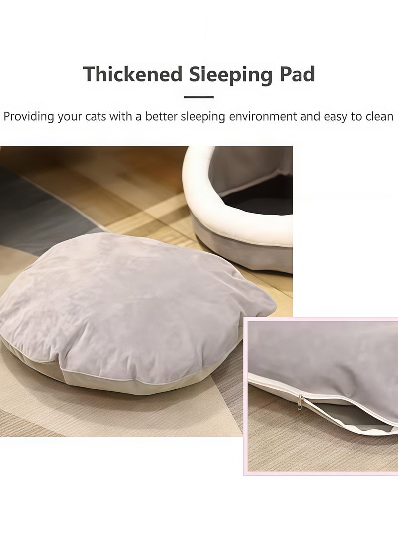 سرير للقطط، بيت للقطط مع وسادة قابلة للإزالة، سرير استراحة للقطط، سرير حيوانات أليفة برسومات كرتونية، سرير قطط شبه مغلق، قابل للغسل والإزالة مع كرة لعبة، بيت دافئ وناعم للقطط أو الكلاب، مستلزمات حيوانات أليفة محمولة ناعمة ومريحة للنوم (رمادي) - Image 4