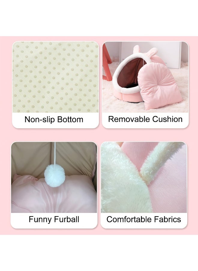 سرير للقطط، بيت للقطط مع وسادة قابلة للإزالة، سرير استراحة للقطط، سرير حيوانات أليفة برسومات كرتونية، سرير قطط شبه مغلق، قابل للغسل والإزالة مع كرة لعبة، بيت دافئ وناعم للقطط أو الكلاب، مستلزمات حيوانات أليفة محمولة ناعمة ومريحة للنوم (رمادي) - Image 5
