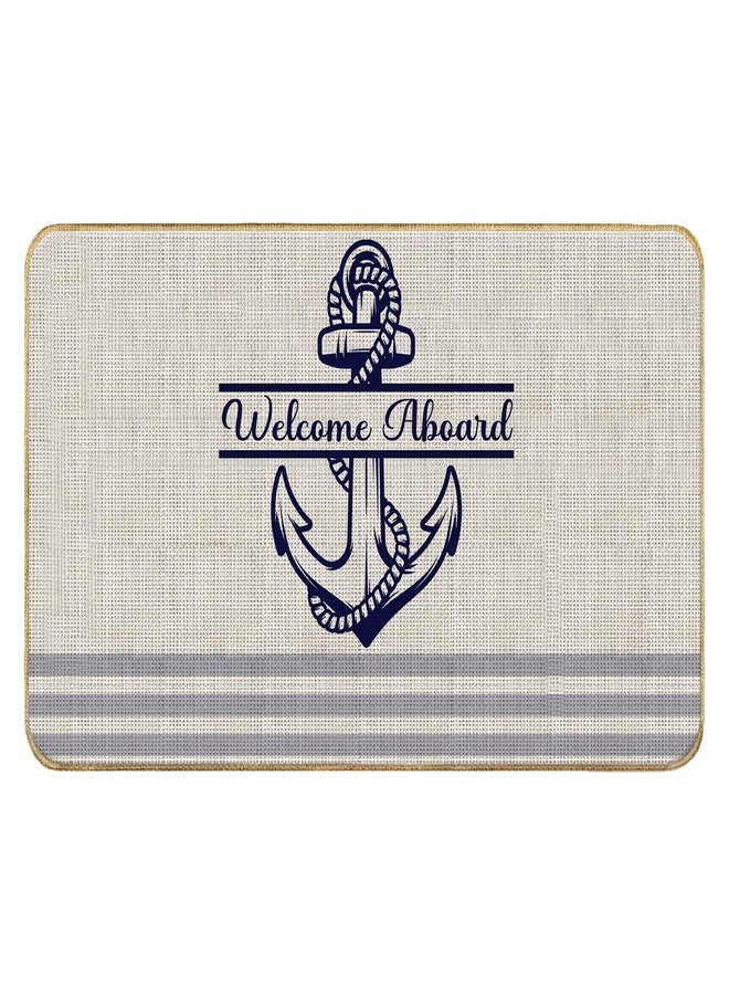 Nvotell Welcome Aboard Nautical Door Mat - Coastal, Boat Floor Mats, 17x30 Inch Indoor/Outdoor - Image 1