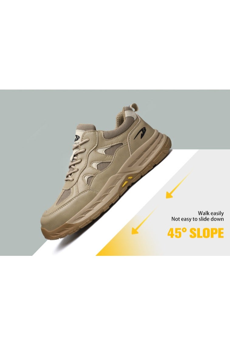 Breathable labor protection shoes, anti-smash and anti-puncture steel toe safety shoes, comfortable and wear-resistant work shoes, lightweight adventure sports shoes khaki - Image 3