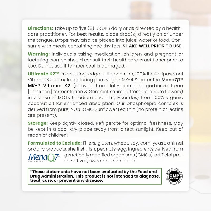 Pure Therapro Rx Ultimate K2 Supplement  Liquid Liposomal Vitamin K2 Drops  90 Servings  600mcg Vegan K2 as MK4  MenaQ7 MK7  Supports Bone Health Heart Health Skin  Hair  10 mL - Image 3