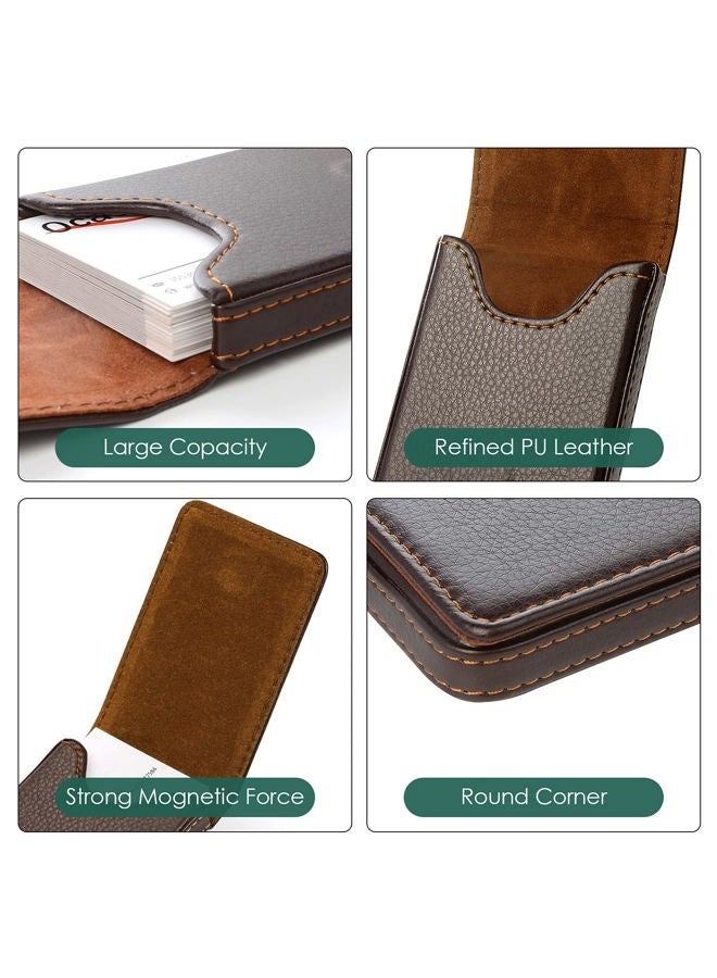Ocadux Leather Business Card Holder for Men or Women with Magnetic Shut, Hold 25 Business Cards, Coffee - Image 3