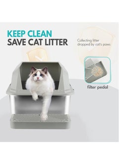 YOUWE7 YOUWE7 Stainless Steel Cat Litter Box, Metal Litter Box with Lid, High Side Enclosure Cat Litter Box for Big Cats Kittens, Extra Large Litter Box with Scoop, Non-Sticky, Easy Clean  - Image 2