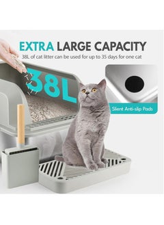 YOUWE7 YOUWE7 Stainless Steel Cat Litter Box, Metal Litter Box with Lid, High Side Enclosure Cat Litter Box for Big Cats Kittens, Extra Large Litter Box with Scoop, Non-Sticky, Easy Clean  - Image 3