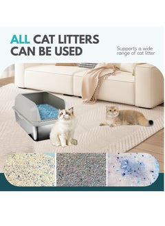 YOUWE7 YOUWE7 Stainless Steel Cat Litter Box, Metal Litter Box with Lid, High Side Enclosure Cat Litter Box for Big Cats Kittens, Extra Large Litter Box with Scoop, Non-Sticky, Easy Clean  - Image 4