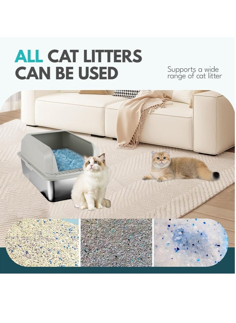 YOUWE7 YOUWE7 Stainless Steel Cat Litter Box, Metal Litter Box with Lid, High Side Enclosure Cat Litter Box for Big Cats Kittens, Extra Large Litter Box with Scoop, Non-Sticky, Easy Clean  - Image 4