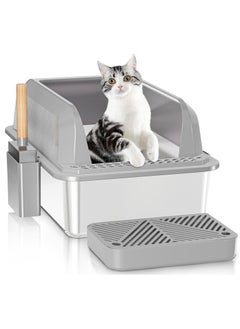 YOUWE7 YOUWE7 Stainless Steel Cat Litter Box, Metal Litter Box with Lid, High Side Enclosure Cat Litter Box for Big Cats Kittens, Extra Large Litter Box with Scoop, Non-Sticky, Easy Clean  - Image 1