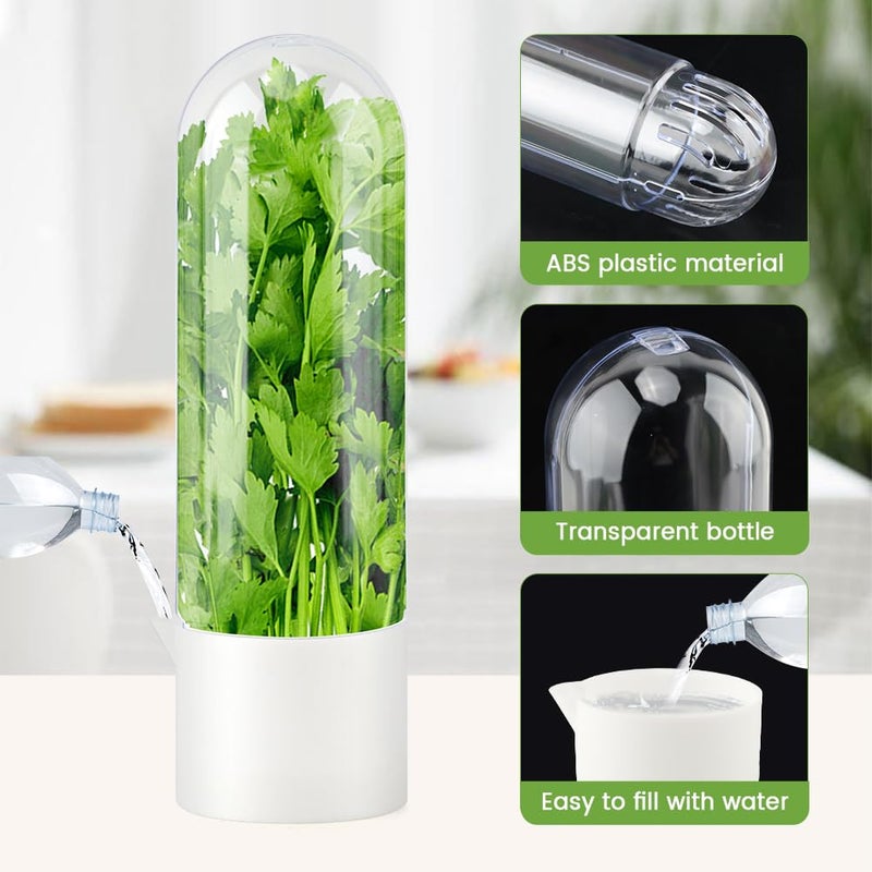 Giyochie Fresh Herb Saver Cilantro Storage Containers for Refrigerator, Transparent Herbs Saver fits Fridge Asparagus Parsley Mint Leaves, Keeps Greens Vegetables for 2-3 Weeks(SIZE:2 pcs) - Image 3