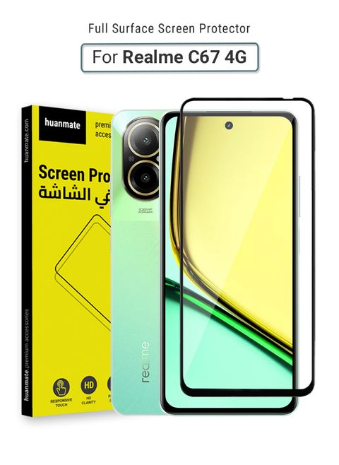 Realme C67 4G Screen Protector – Premium Edge to Edge Tempered Glass, High Transparency, Delicate Touch, Anti-Explosion, Smooth Arc Edges, Easy Installation